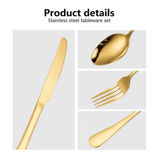 【36 Peças】 18 Dourada +18 PrateadoTalheres de Aço Inox Garfo Colher Faca Faqueiro
