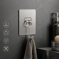 10 Ganchos Aço Inox Parede Adesivo Sem Perfuração