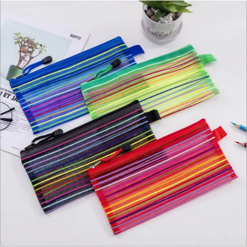 10 Unidades Estojo Multiuso Bolsinha Nylon Colorido Necessaire Promoção