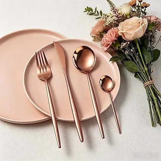 24 Peças Garfo Faca Colher Jogo de Talheres Rose Gold Inox