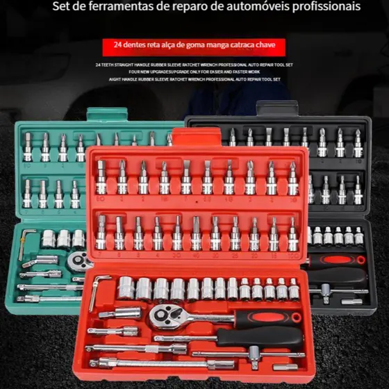 40 Peças / 46 Peças Jogo De Chave Catraca Caixa De Ferramentas para Reparo de Carros / Conjuntos de Chaves