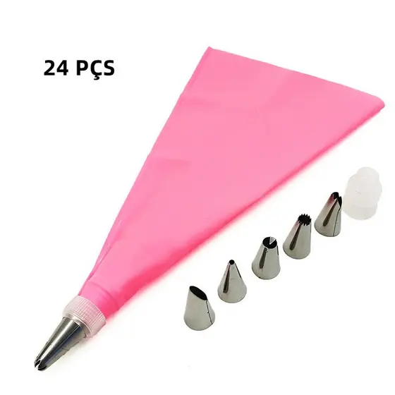 Conjunto De Saco De Confeiteira De Silicone Com Bico Para Decoração Com Creme Confeitaria Bolo Sorvete