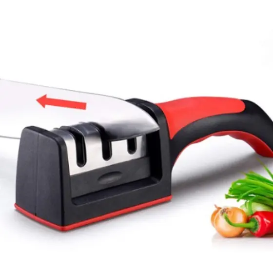 Amolador Afiador De Facas Em Aço Inox Profissional Com 3 Portas De Apontador Profissional