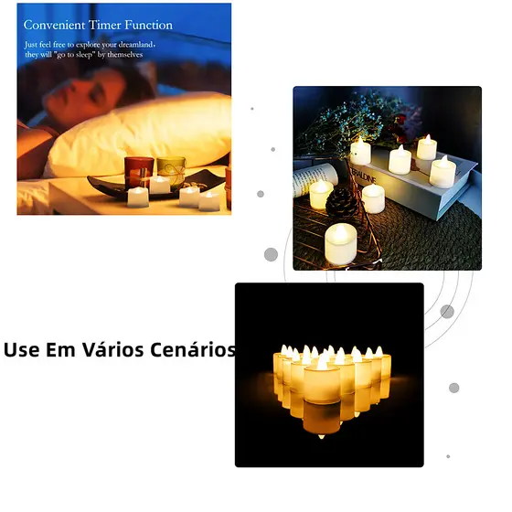Kit 72 Vela Led Eletrônica Amarela Linda Decorativa Com s/Festa/Casamento/Decoração