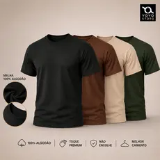 Kit 4 Camiseta Dia a Dia 100% Algodão Básica Premium Varias Cores Lisa Confortável Macia Leve Respirável P ao G3