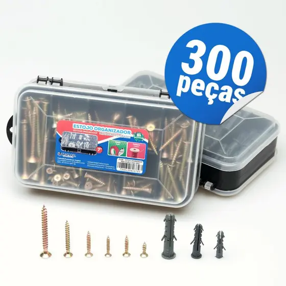 Kit Parafusos e Buchas Philips 300 pç com Estojo Maleta Organizadora