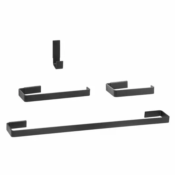 Kit Acessórios Para Banheiro 4 Peças Quadrado Preto Fosco LUXO