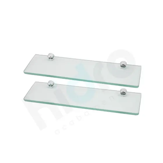 2 Prateleira De Vidro 6mm Borda Arredondada 30 Cm Com Suporte
