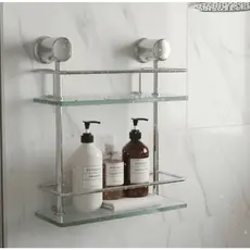 Suporte Porta Shampoo Prateleira Grade Reto Duplo 40cm Com Vidro 6mm