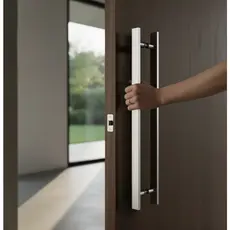 Puxador Duplo Alumínio Barra Chata 40cm Porta Pivotante Madeira/Vidro