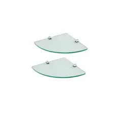 2 Prateleira De Vidro 6mm Canto Borda Arredondada 21x29 Cm Com Suporte