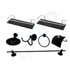 Kit Para Banheiro 05 Peças Aço Inox Preto Fosco + 2 Porta Shampoo Reto Fumê