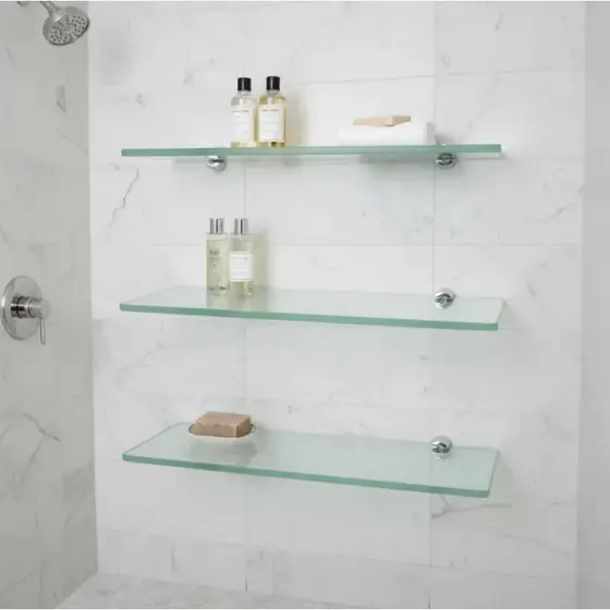 Kit 3 Prateleiras Vidro Porta Shampoo Incolor Suporte 40x10