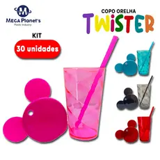 Kit 30 COPO TWISTER 500ml TAMPA ORELHA | Copo personagem | Ideal para Drinks e Festas | Aniversários | Casamentos | Chá de Bebê | Decorações