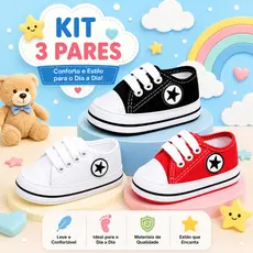 Kit 3 pares de tênis  unisex para bebê