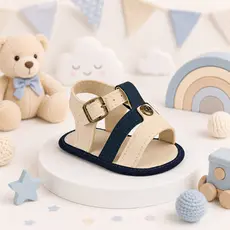 Sandália Baby Menino Azul Marinho e Bege Conforto Macia