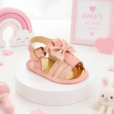 Sandália Baby Rosa com Laço Glitter – Macia, Confortável e Fofinha para Bebê Menina