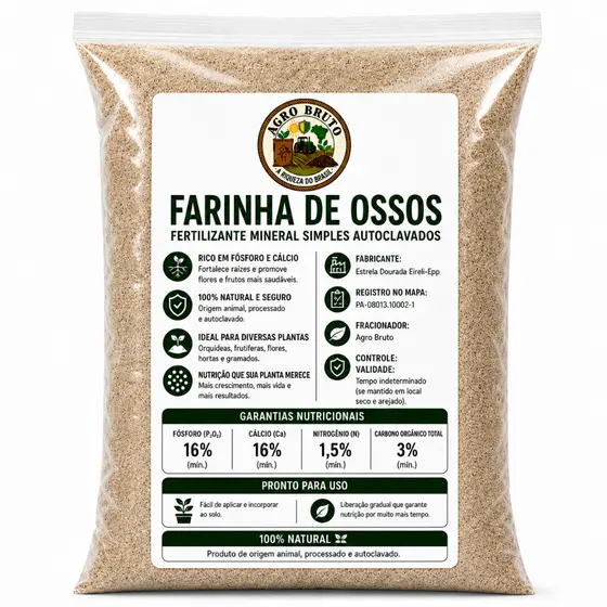 Farinha de Osso 100% Natural Adubo Fertilizante Mineral orgânico grama horta frutos flores orquídeas jardim