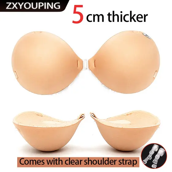 ZXYOUPING 5CM Fita De Mamilo Espessada Reutilizável De Silicone Invisível Pads Push Up Enhancer Breast Strapless Bra Pad