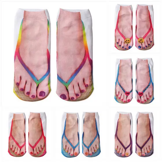 ZXYOUPING 1/4 pair Meias Flip Flops-Meias Invisíveis Com Estampa Estéreo 3D Esportivas，3D Meias Estampadas Engraçadas