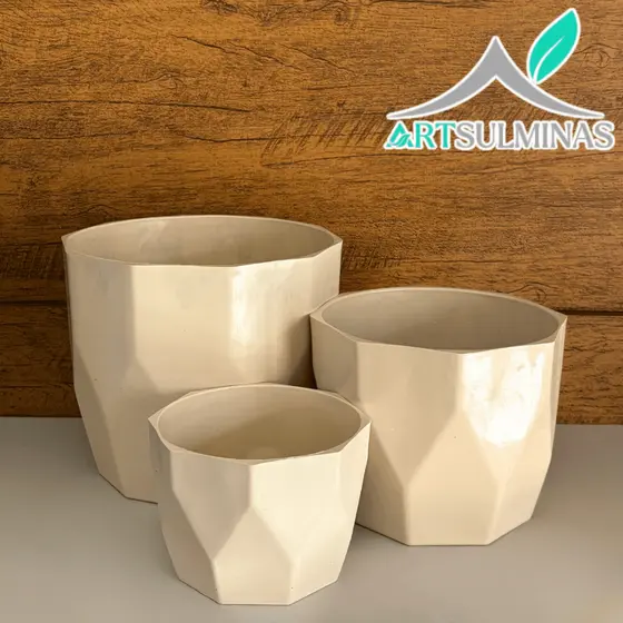 Kit conjunto 3 vasos cachepôs modernos facetados P M G para flores e plantas ideal para arranjos