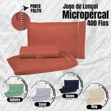 Kit Lençol Cama Casal King Queen Padrão Solteiro 400 fios Micropercal 03 Peças Ponto Palito