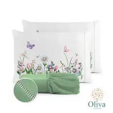 Kit Jogo de Cama Estampado Micropercal 400 Fios Ponto Palito - Composê