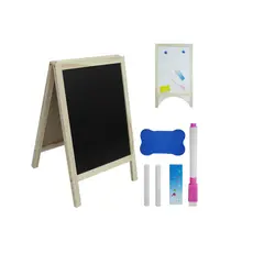 QUADRO / LOUSA BRANCA / NEGRO DE MADEIRA MAGNETICA COM 2 IMAS + 2 GIZ + CANETA E APAGADOR