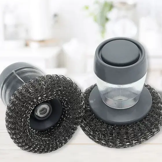 Escova De Aço Para Limpeza Esponja Panela Fogão Louça Cozinha Porta Detergente Sabão Dispenser Multiuso