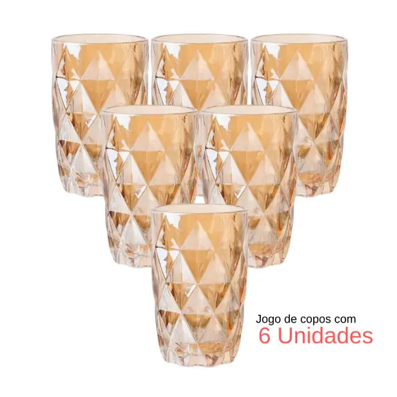 Jogo de Copo de Vidro Âmbar 350 ml 6 Peças  Drink Agua Suco Conjunto de Copos Coloridos Lanty