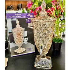 Suqueira de Vidro Cristal  2 Litros Âmbar alto relevo Jarra De Vidro Cristal Suco Diamond  Dourada com Torneira