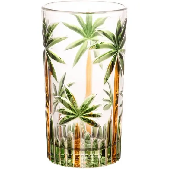 Conjunto 6 Copos Altos sucos drinks Palm Tree Handpaint 360 Ml Wolff Copo de Vidro Suco Agua