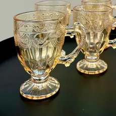 Jogo de Taças Canecas Ambar 6 peças C/Pé Vidro Cristal  Conjunto Imperial Âmbar 190ml