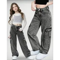 calça jeans Cargo grafite marmorizada menina infantil juvenil 10 ao 16