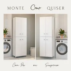 Armário Multiuso Parede 4 Portas 184cm | Suspenso ou com Pés | Lavanderia/Cozinha