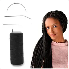 Kit 3 Agulhas + 1 Linha De Costura Para Entrelace Mega-hair
