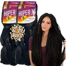 Cabelo Orgânico Jumbo Hiper X – Kit 2 Unidades | Tranças e Alongamentos + Anéis para tranças