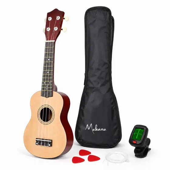 Ukulele Soprano Acústico Marrom Mazzilli 54cm Kit com Capa Afinador Digital 3 Palhetas Iniciante