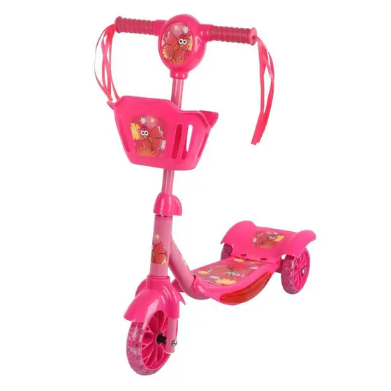 Patinete Infantil 3 Rodas com Luz LED e Som Guidão Ajustável Cesto Frontal Criança Menina Menino Rosa ou Azul