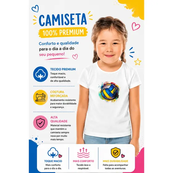 Camiseta Infantil Voley Ball Volei Jogo Jogadores Time Bola Menina Menino