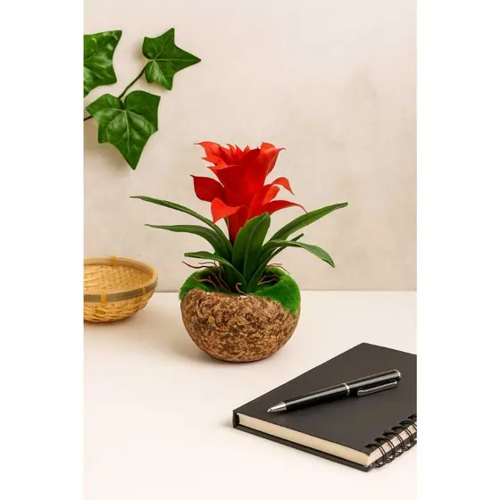 Arranjo Bromélia Artificial Toque Real Vaso Decoração Luxo