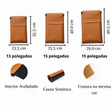 Luvas Pasta Case Capa Para Notebook Couro Sintético Caramelo Premium 13, 15,6 e 17