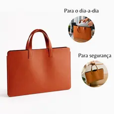 Pasta Bolsa Case Sacola Para Notebook 17 Polegadas Couro Sintético Caramelo Com Alça