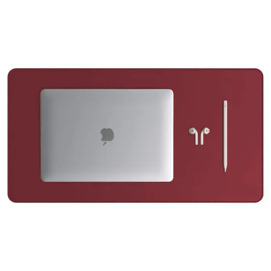 Mouse Pad Grande Couro Sintético Ecológico Vermelho Bordô Premium