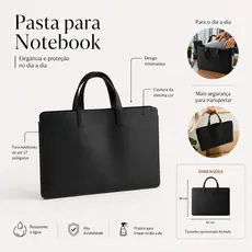 Sacola Para Notebook com Alça Produzida em Couro Sintético Preto Premium
