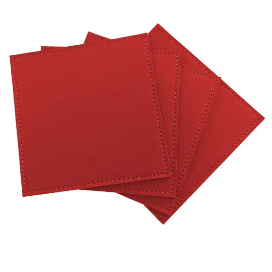 Kit Porta Apoio de Copo Bolacha em Couro Sintético Vermelho