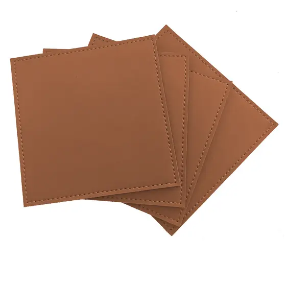 Kit Porta Apoio de Copo Bolacha em Couro Sintético Caramelo