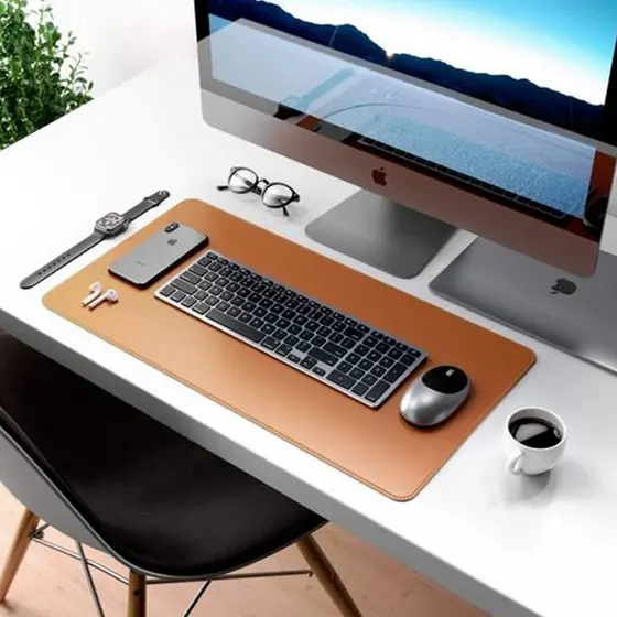 Mouse Pad Grande Couro Gold Caramelo Minimalista