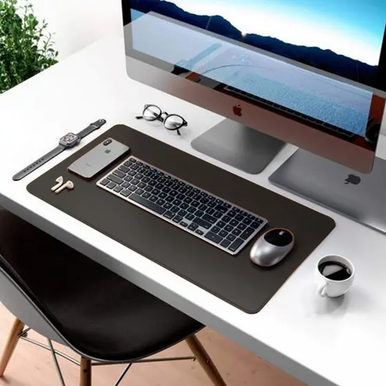 Mouse Pad Grande Couro Gold Preto Minimalista