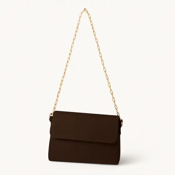 Bolsa Feminina de Ombro Marrom com alça de Corrente